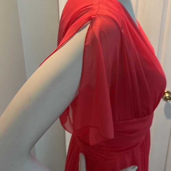 NWT Cocktail Coral Chiffon Dress Flutter Open Sleeves - Picture 5 of 8